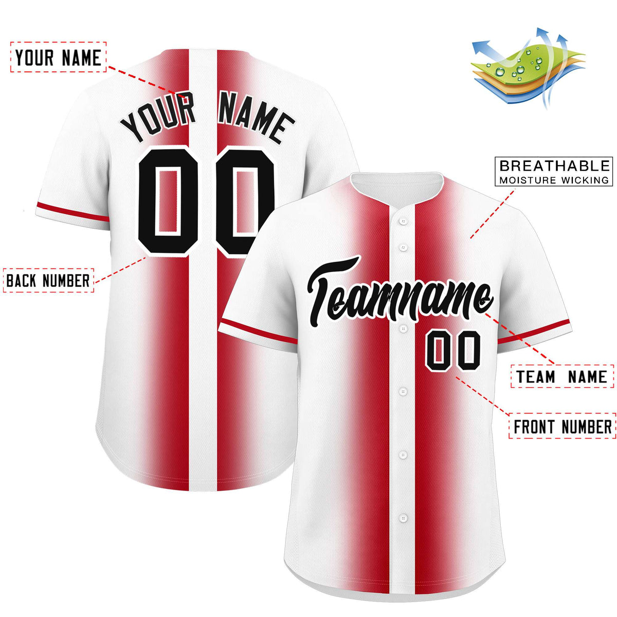 Custom White Red Lapel Gradient Fashion Authentic Baseball Jersey