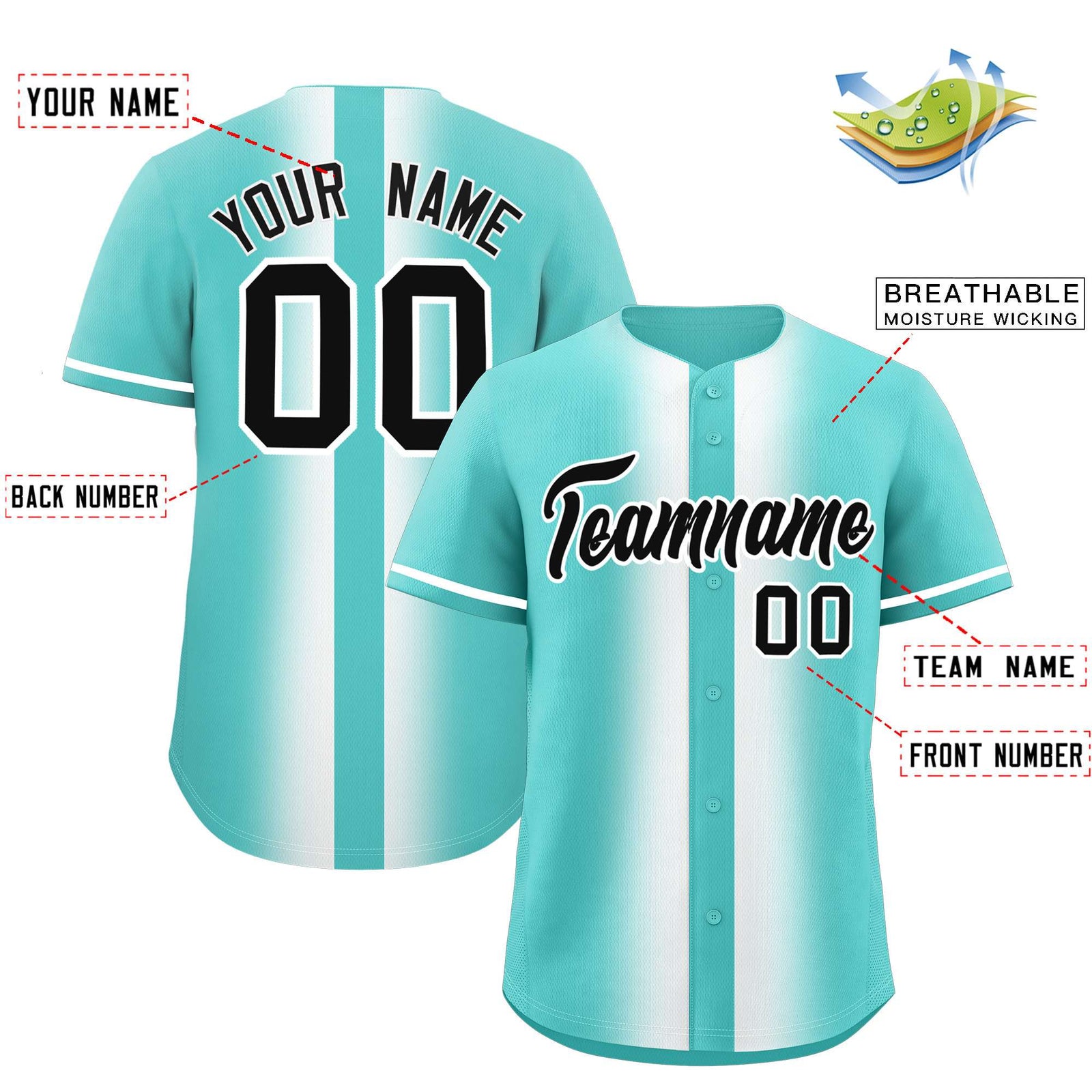 Custom Bright Green White Lapel Gradient Fashion Authentic Baseball Jersey