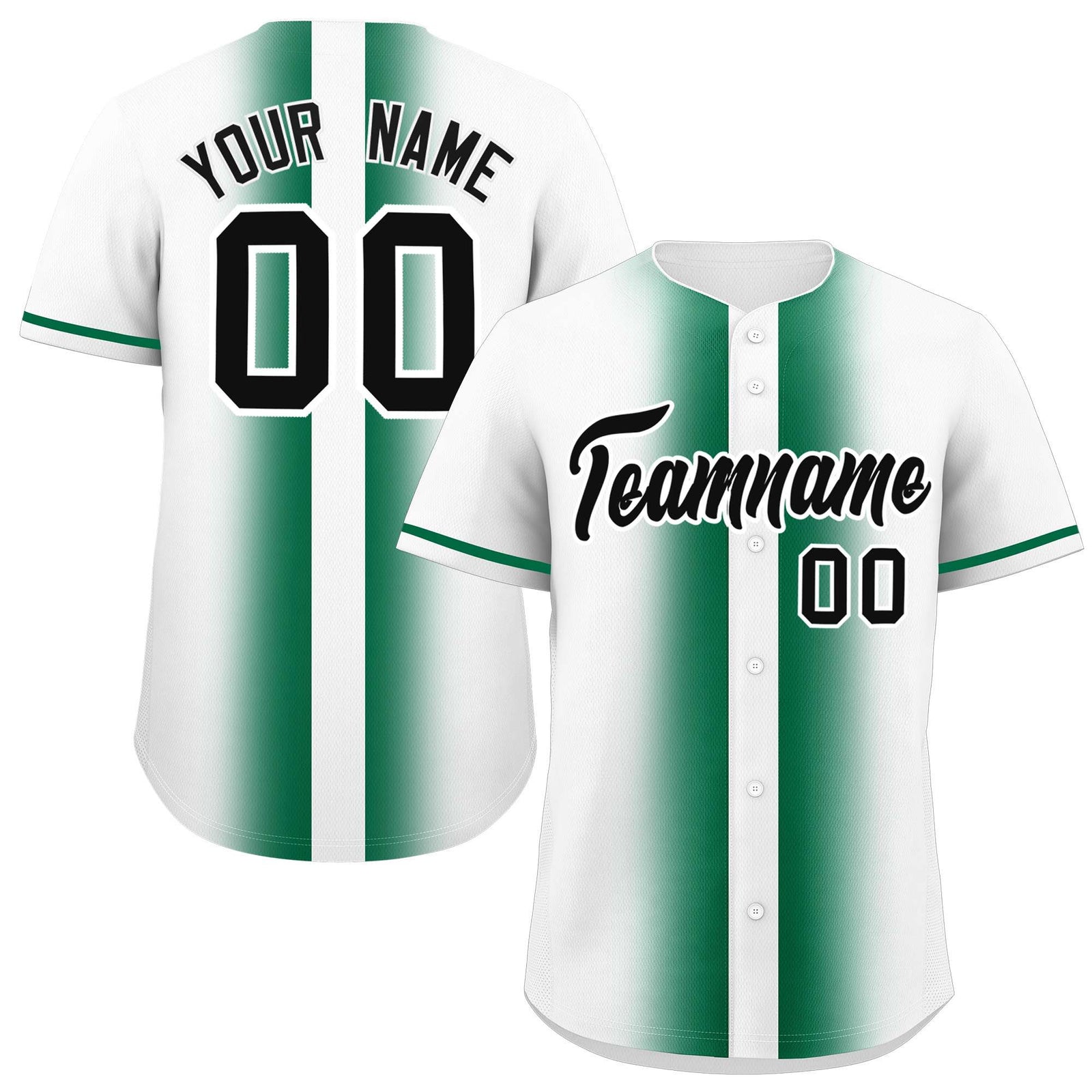 Custom White Kelly Green Lapel Gradient Fashion Authentic Baseball Jersey