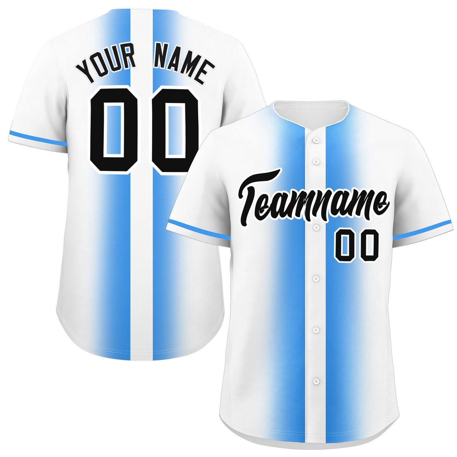 Custom White Powder Blue Lapel Gradient Fashion Authentic Baseball Jersey