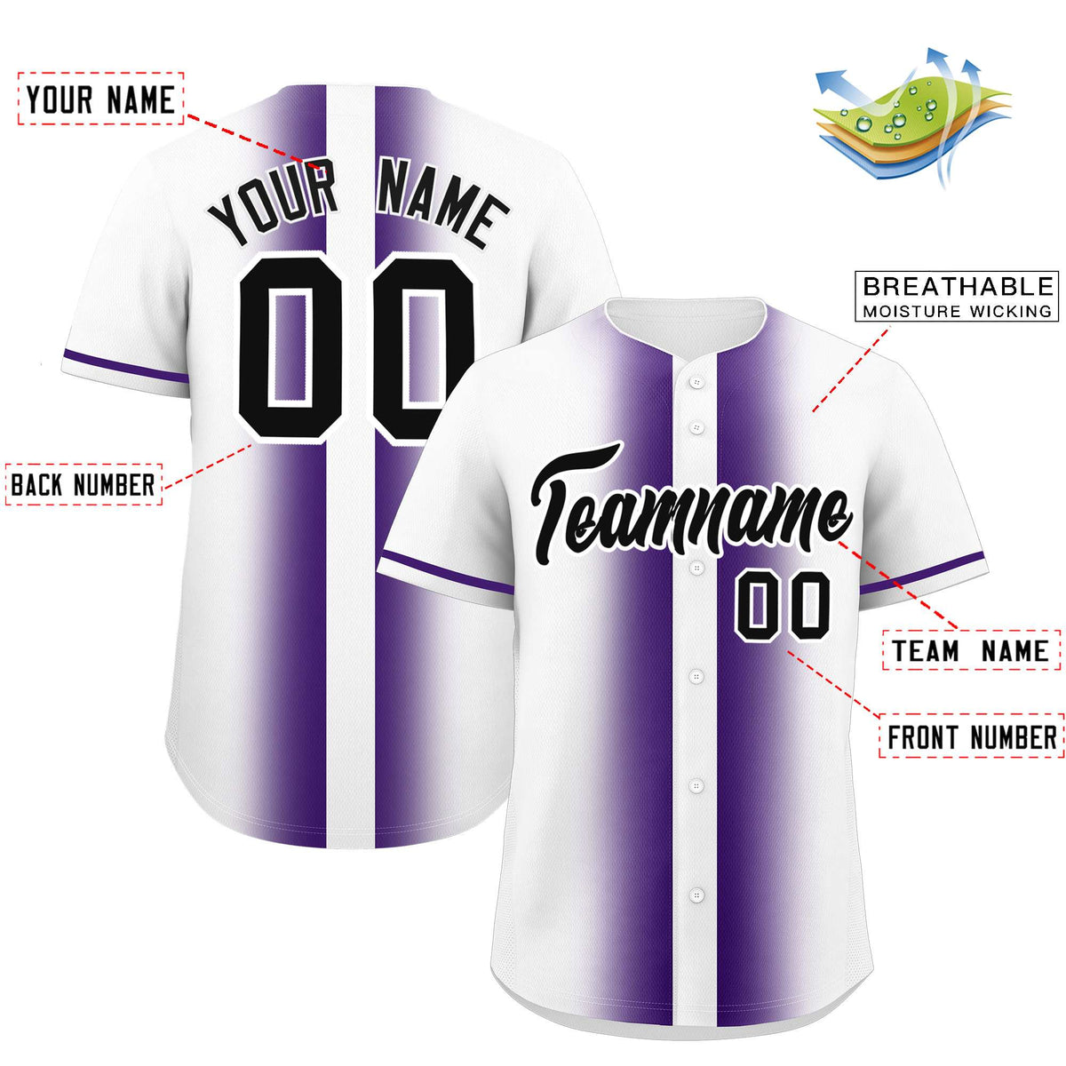 Custom White Purple Lapel Gradient Fashion Authentic Baseball Jersey