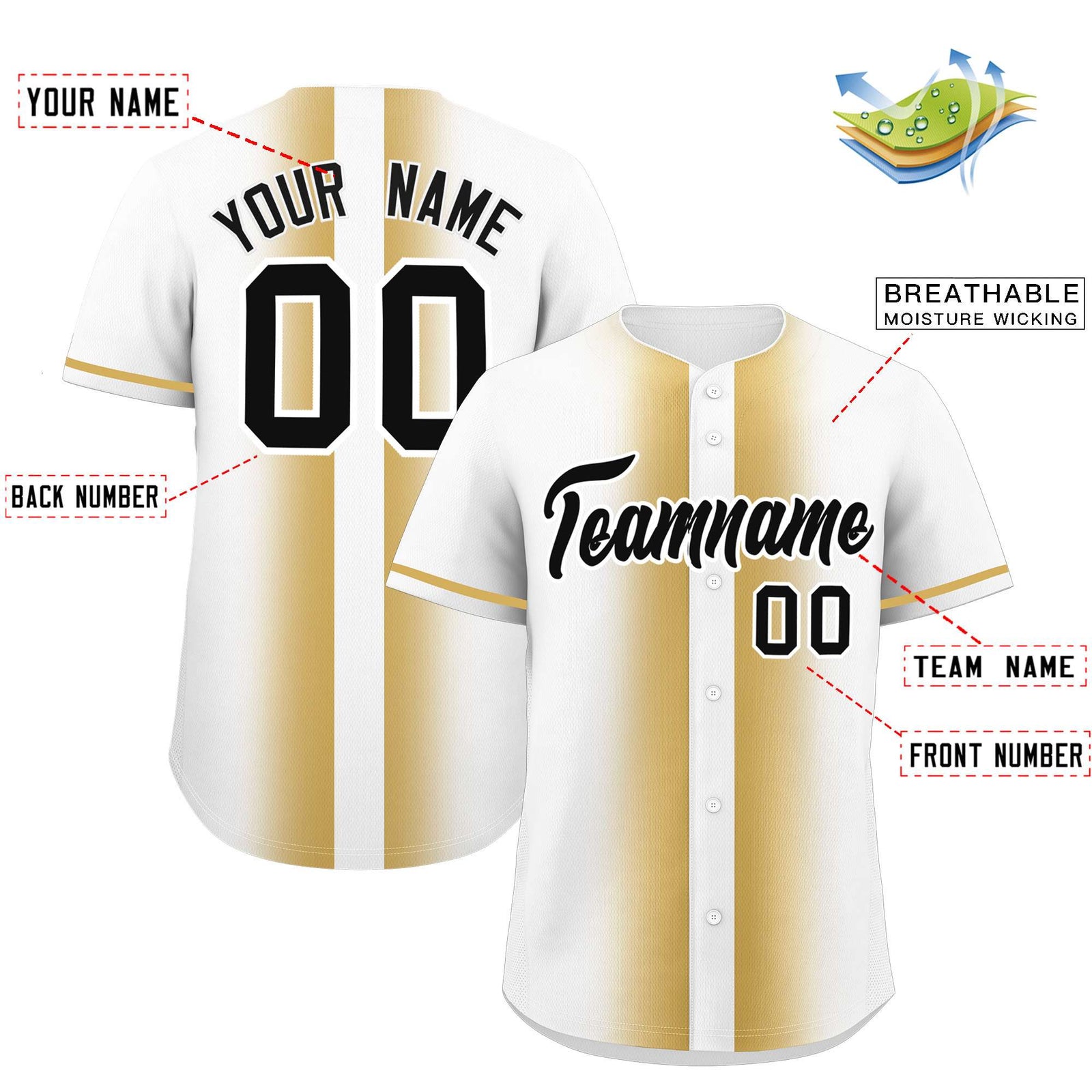 Custom White Old Gold Lapel Gradient Fashion Authentic Baseball Jersey
