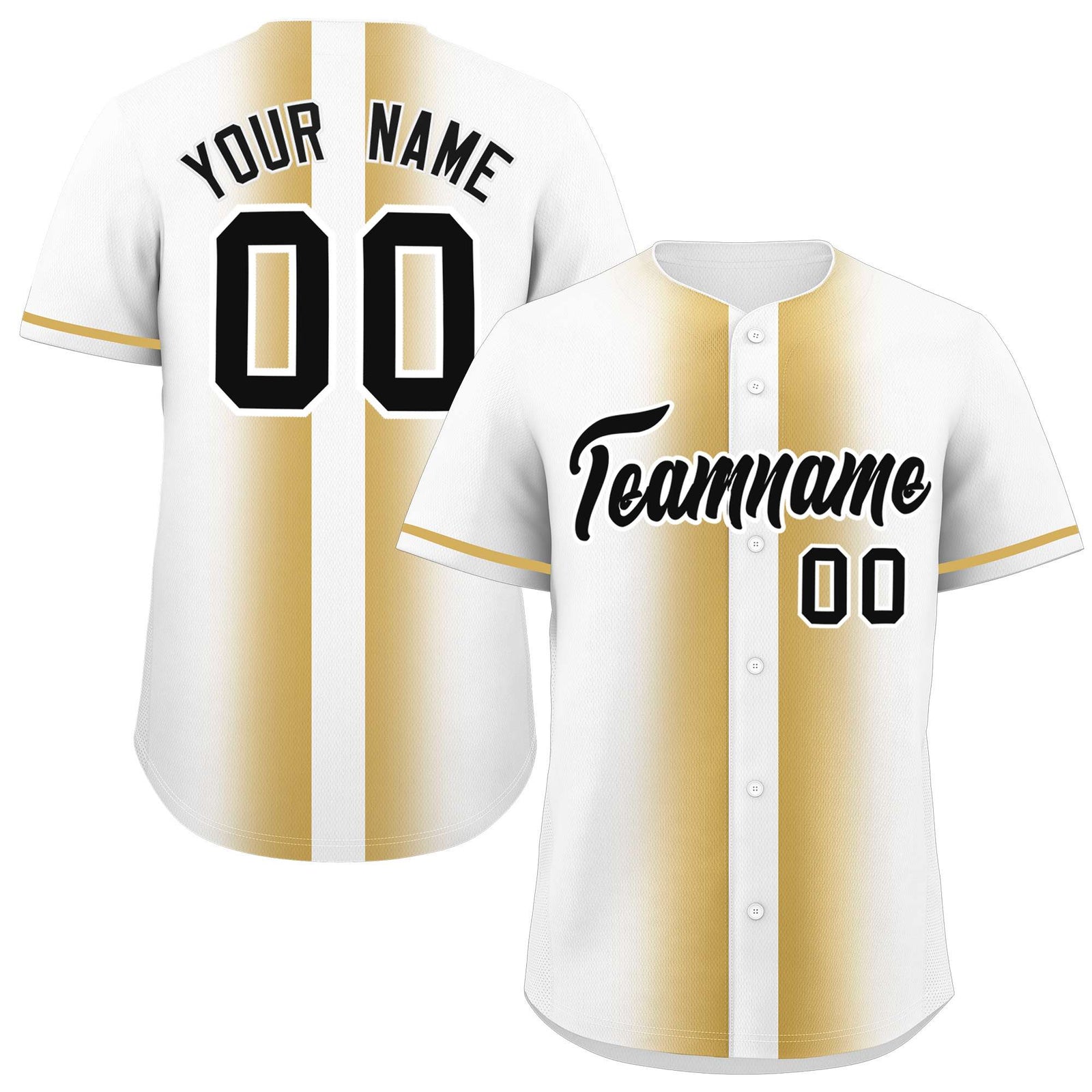 Custom White Old Gold Lapel Gradient Fashion Authentic Baseball Jersey