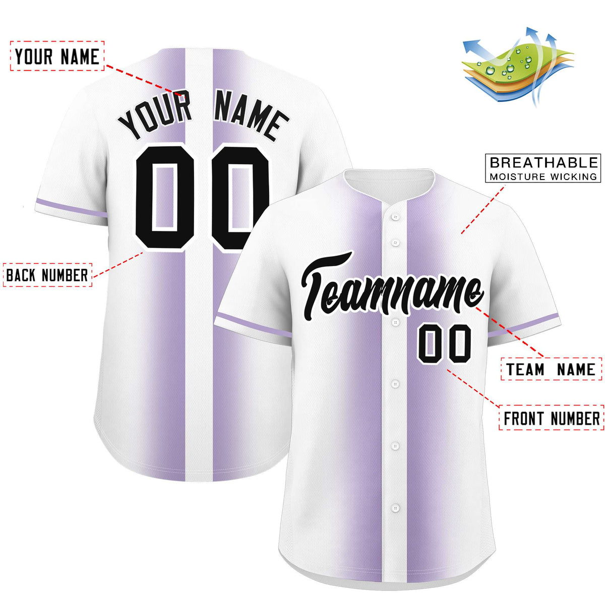 Custom White Light Purple Lapel Gradient Fashion Authentic Baseball Jersey