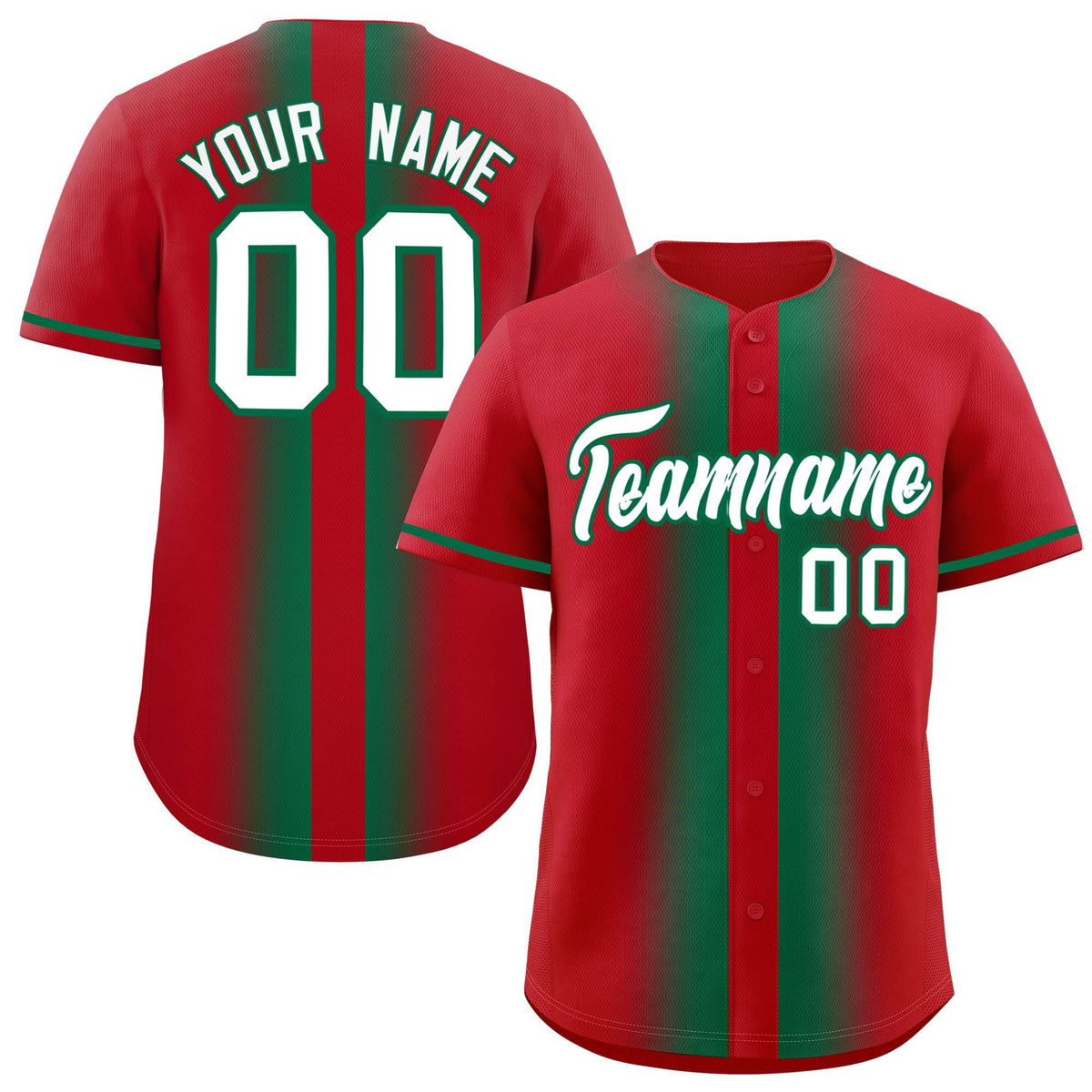 Custom Red Kelly Green Lapel Gradient Fashion Authentic Baseball Jersey