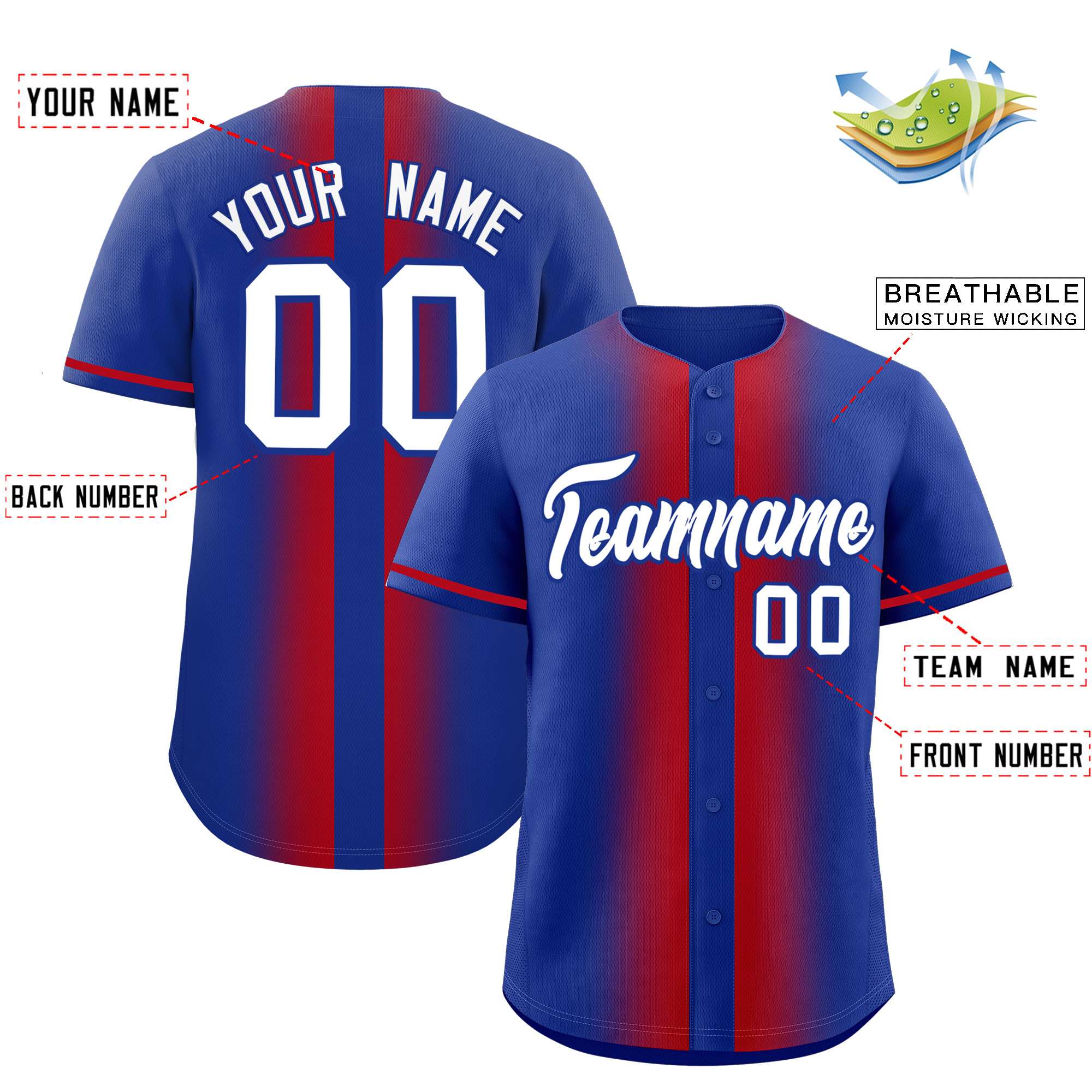 Custom Royal Red Lapel Gradient Fashion Authentic Baseball Jersey