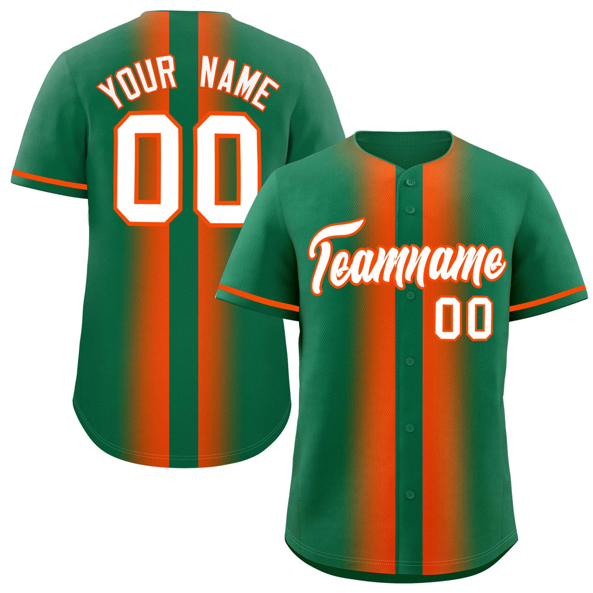 Custom Kelly Green Orange Lapel Gradient Fashion Authentic Baseball Jersey