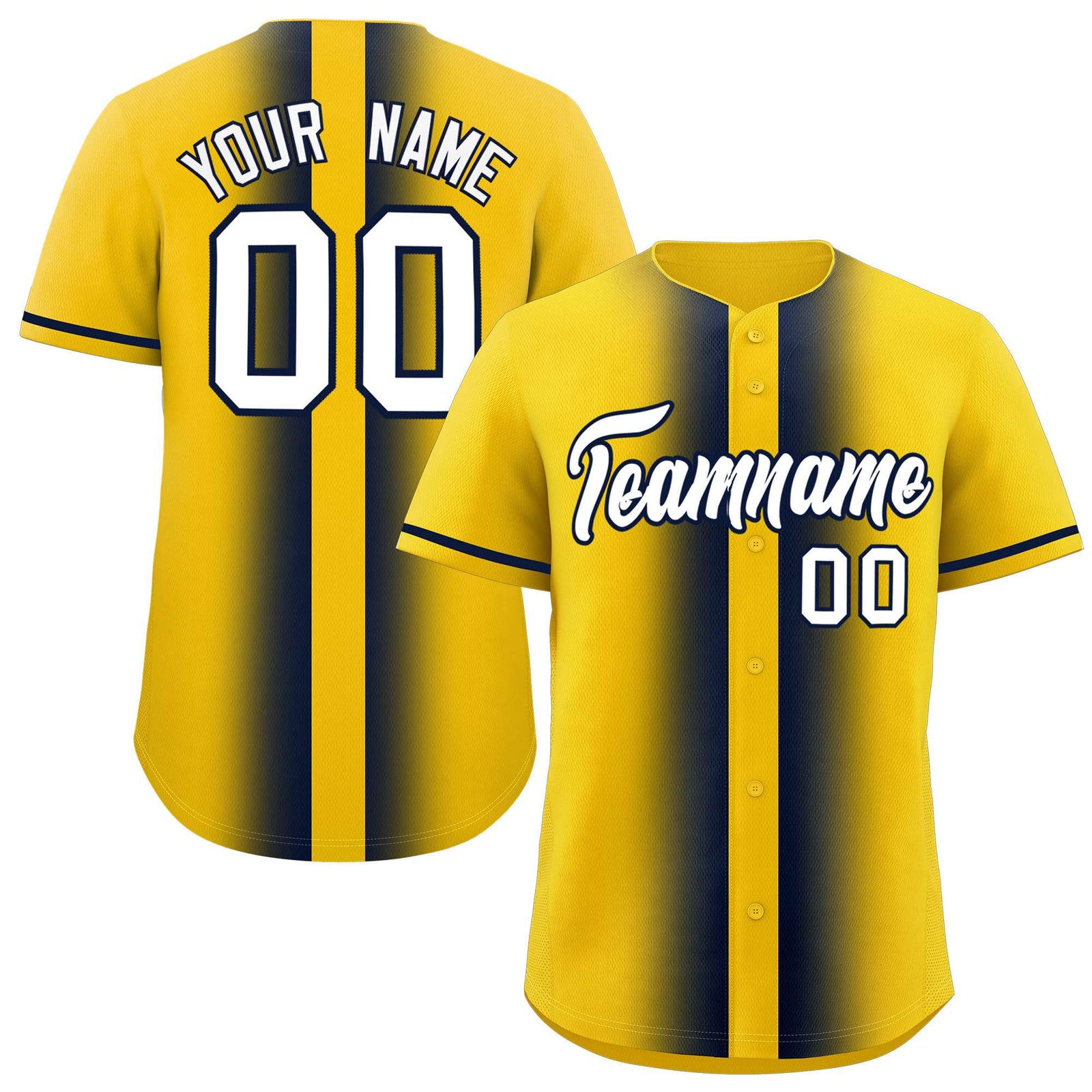 Custom Gold Navy Lapel Gradient Fashion Authentic Baseball Jersey