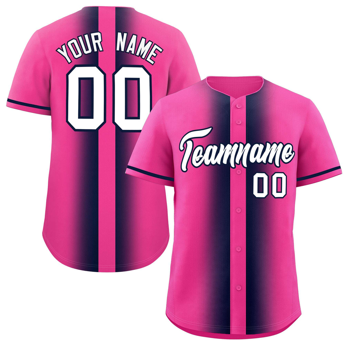 Custom Pink Navy Lapel Gradient Fashion Authentic Baseball Jersey