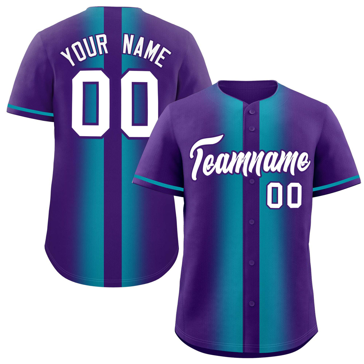 Custom Purple Aqua Lapel Gradient Fashion Authentic Baseball Jersey