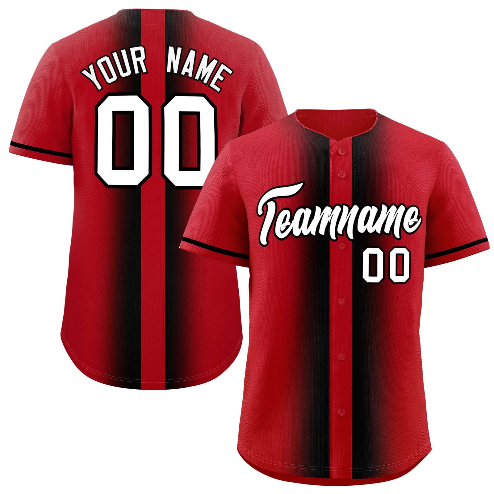 Custom Red Black Lapel Gradient Fashion Authentic Baseball Jersey