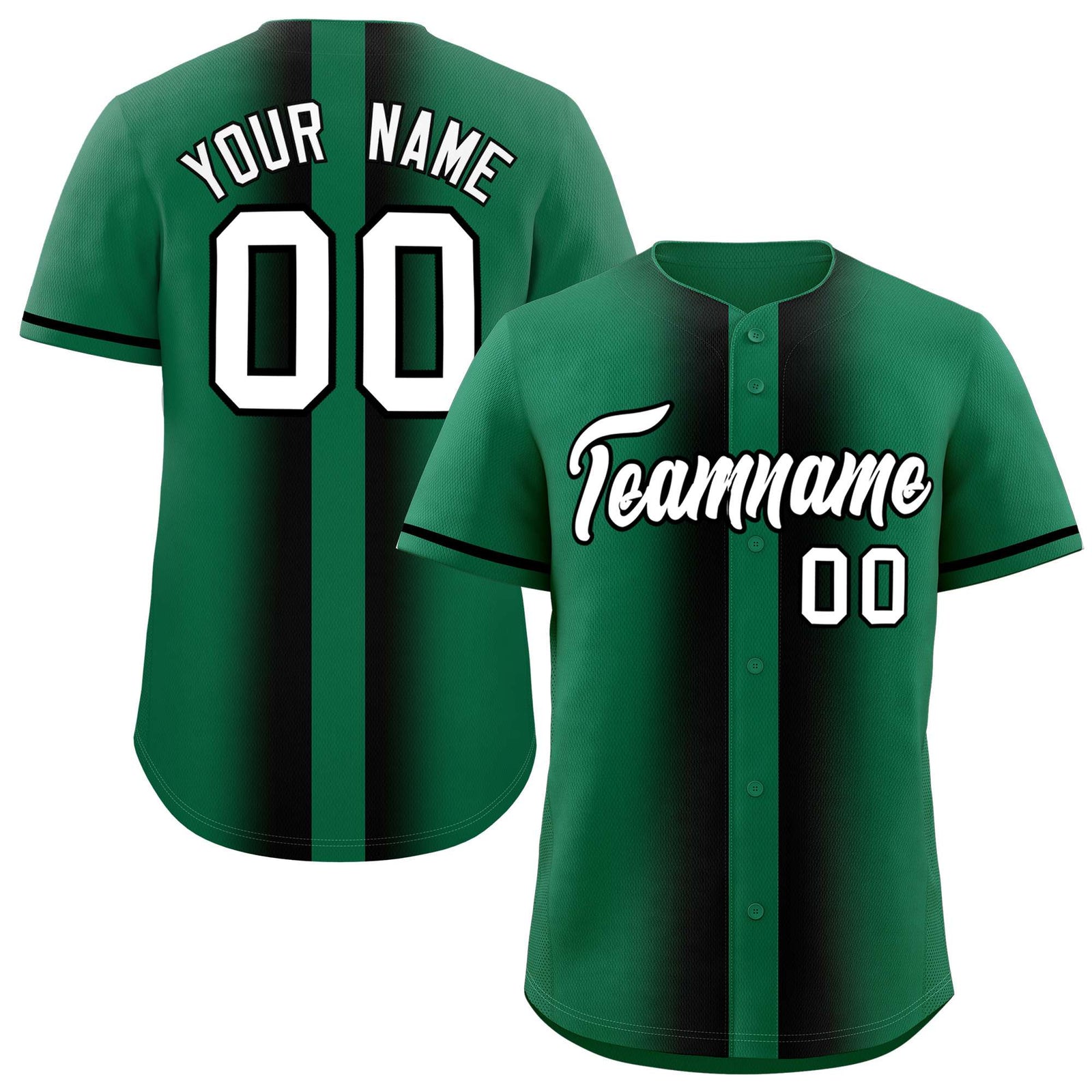 Custom Kelly Green Black Lapel Gradient Fashion Authentic Baseball Jersey