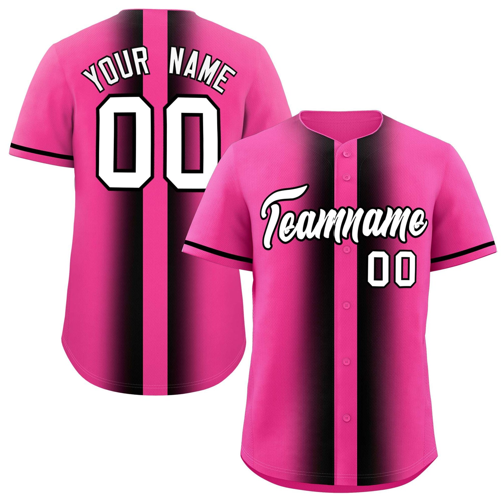 Custom Pink Black Lapel Gradient Fashion Authentic Baseball Jersey