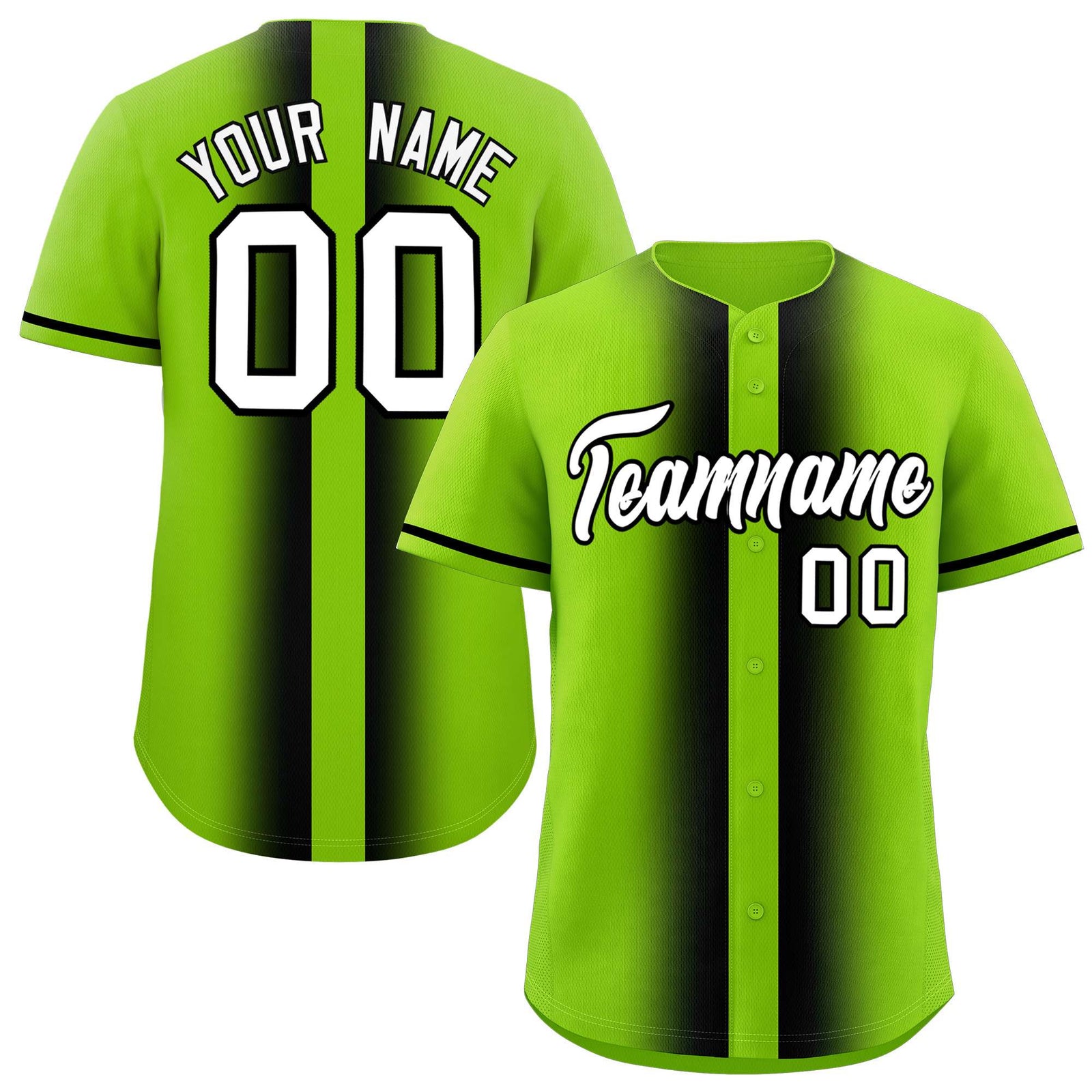 Custom Neon Green Black Lapel Gradient Fashion Authentic Baseball Jersey