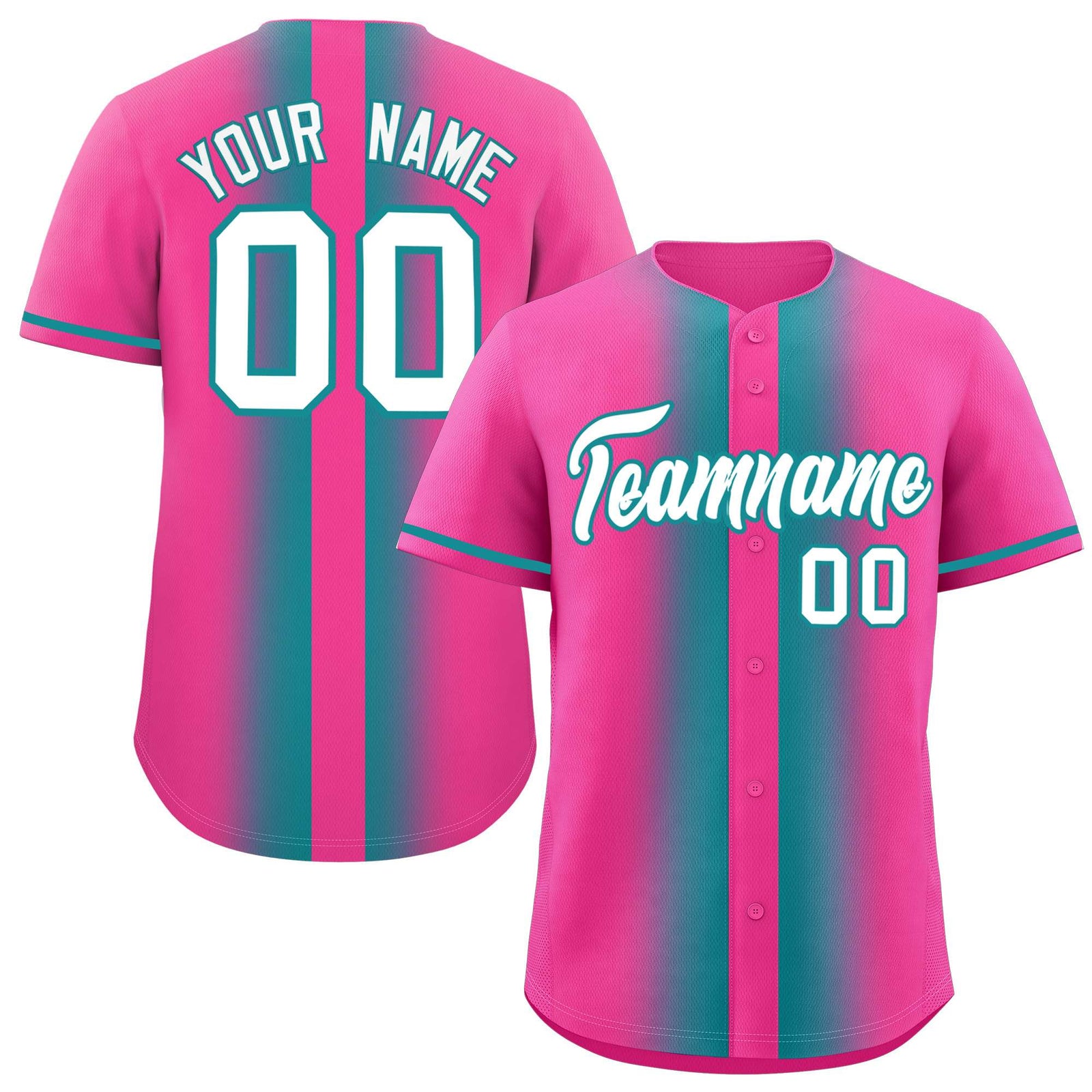 Custom Pink Aqua Lapel Gradient Fashion Authentic Baseball Jersey