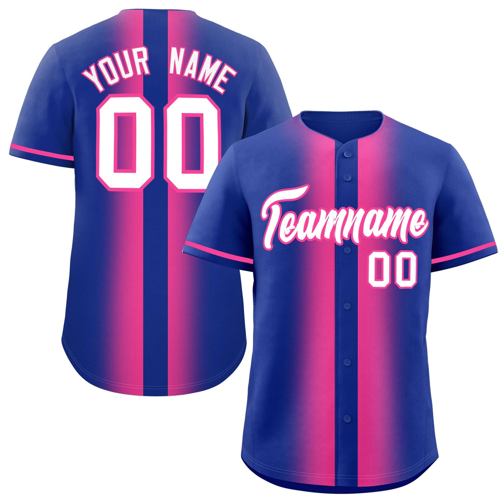 Custom Royal Pink Lapel Gradient Fashion Authentic Baseball Jersey