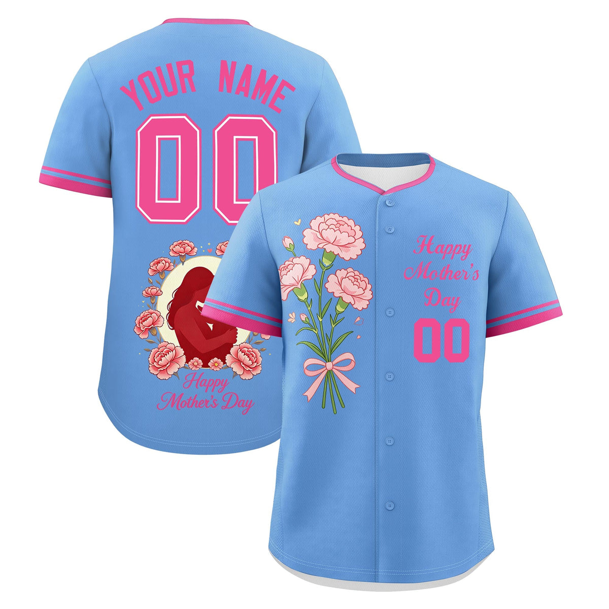 Custom Blue Pink Mother's Day Style Personalization Breathable Baseball Jersey| KXKSHOP