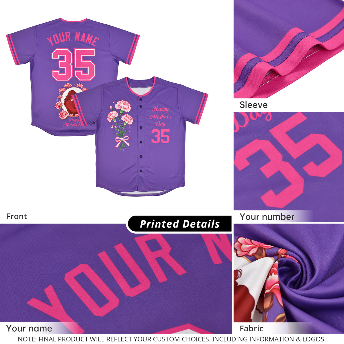 Custom Pink Mother's Day Style Personalization Wrinkle-Resistant Baseball Jersey