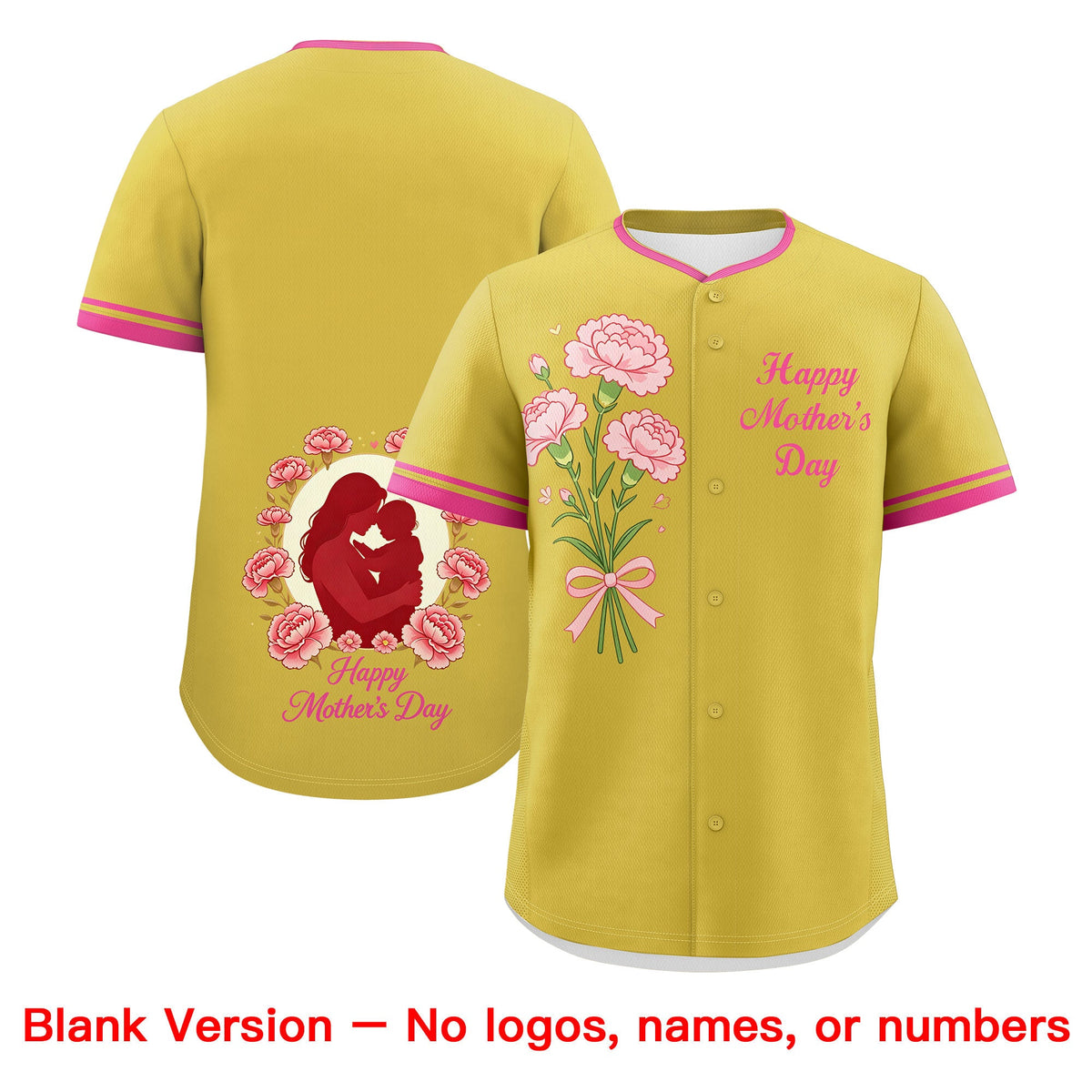 Custom Old Gold Pink Mother's Day Style Personalization Breathable Baseball Jersey| KXKSHOP