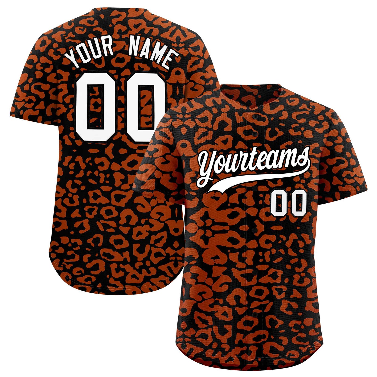 Custom Black Texas Orange Leopard Print Pattern Authentic Baseball Jersey