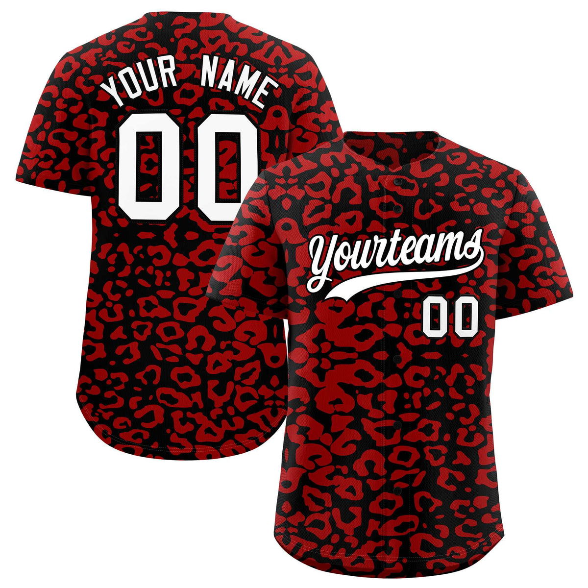 Custom Black Red Leopard Print Pattern Authentic Baseball Jersey