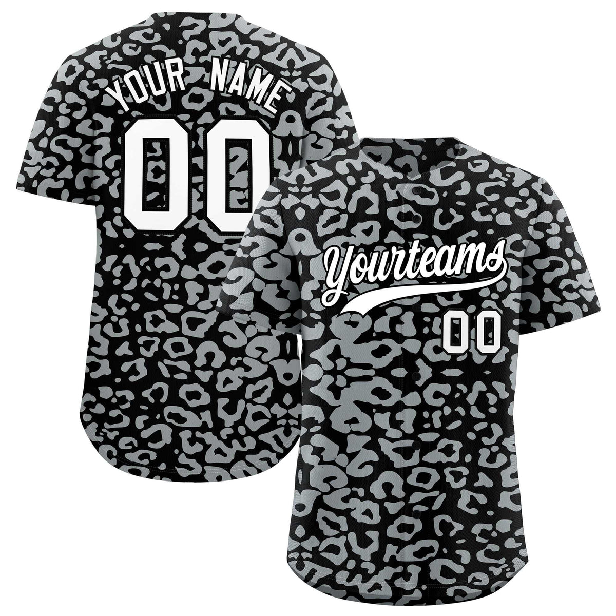 Custom Black Silver Leopard Print Pattern Authentic Baseball Jersey