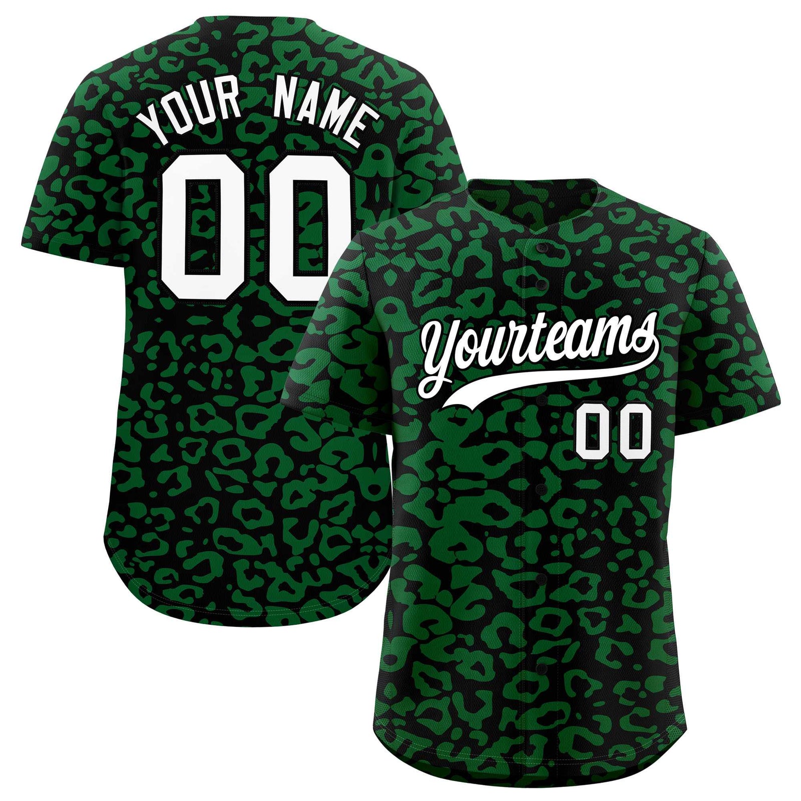 Custom Black Kelly Green Leopard Print Pattern Authentic Baseball Jersey