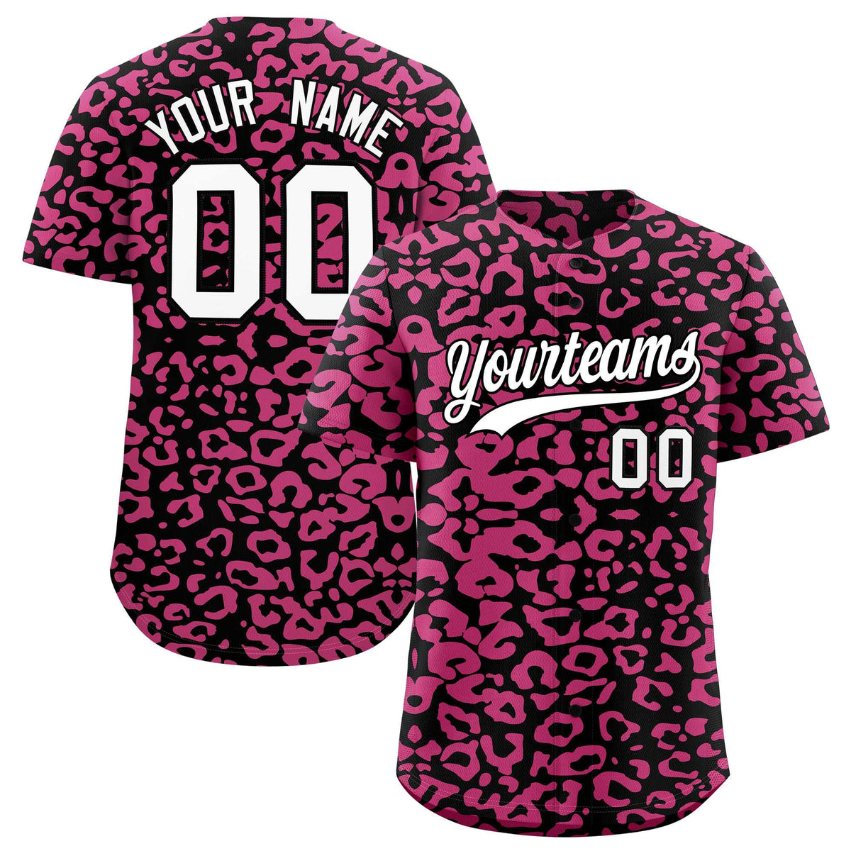 Custom Black Pink Leopard Print Pattern Authentic Baseball Jersey