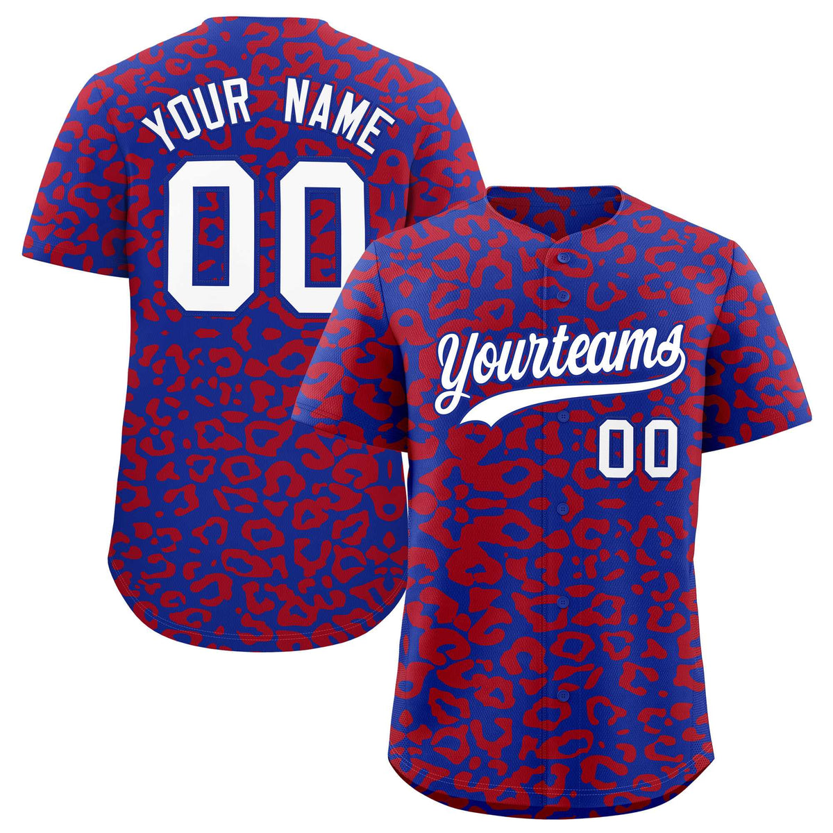Custom Royal Red Leopard Print Pattern Authentic Baseball Jersey