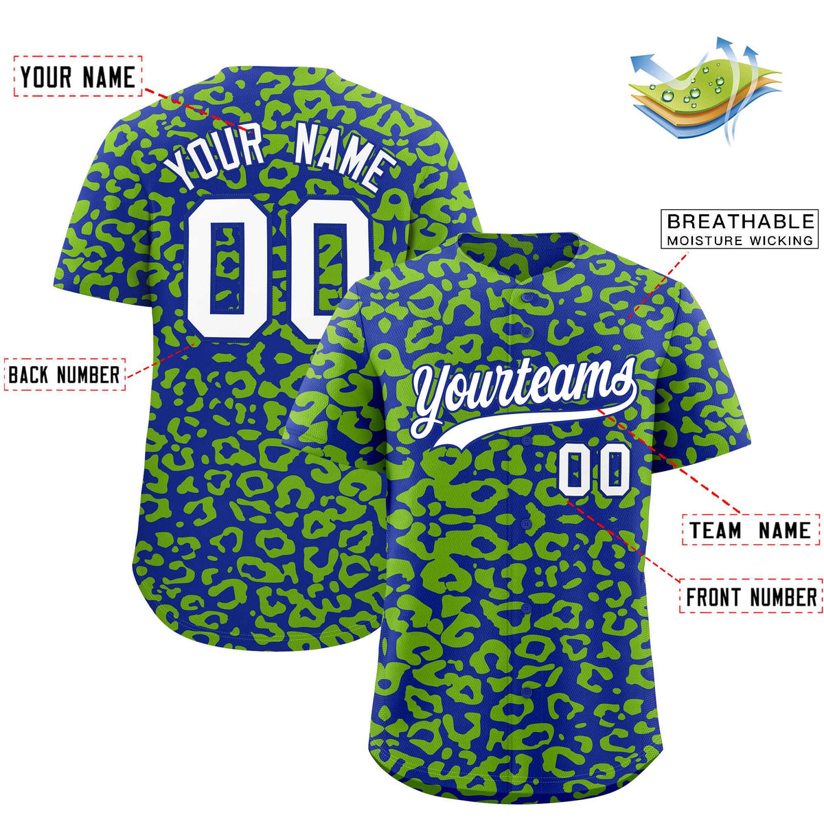 Custom Royal Neon Green Leopard Print Pattern Authentic Baseball Jersey