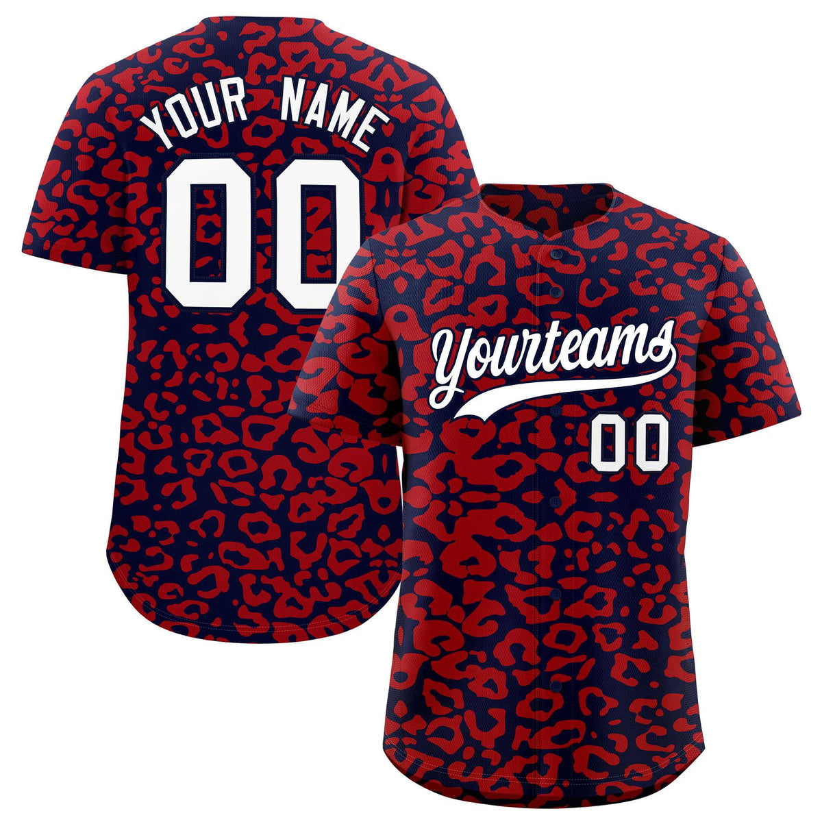 Custom Navy Red Leopard Print Pattern Authentic Baseball Jersey