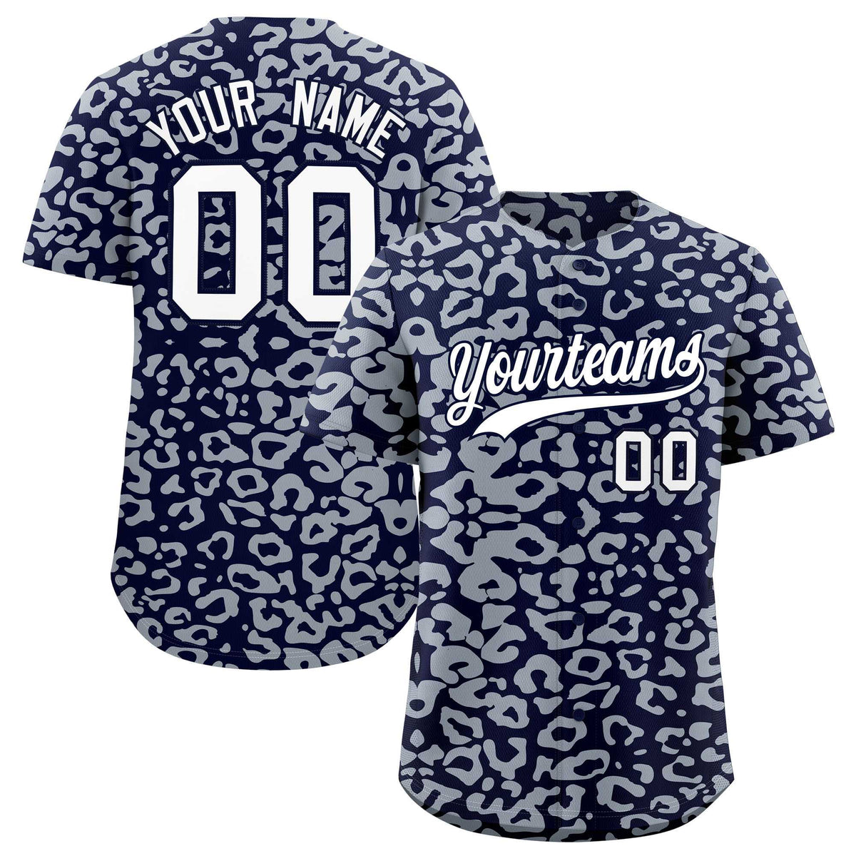 Custom Navy Silver Leopard Print Pattern Authentic Baseball Jersey