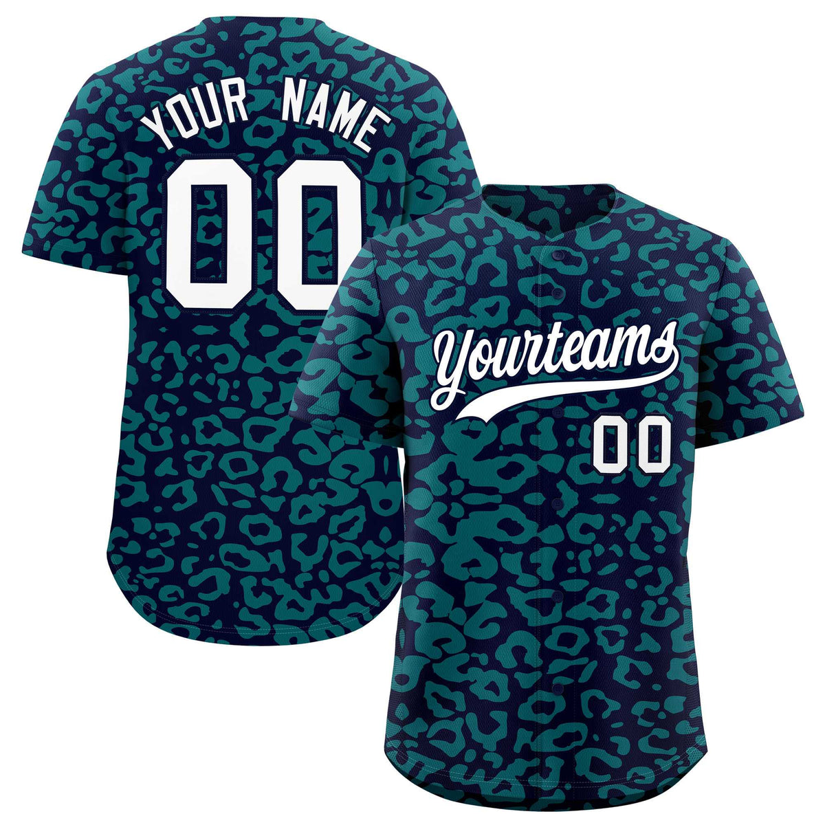 Custom Navy Aqua Leopard Print Pattern Authentic Baseball Jersey