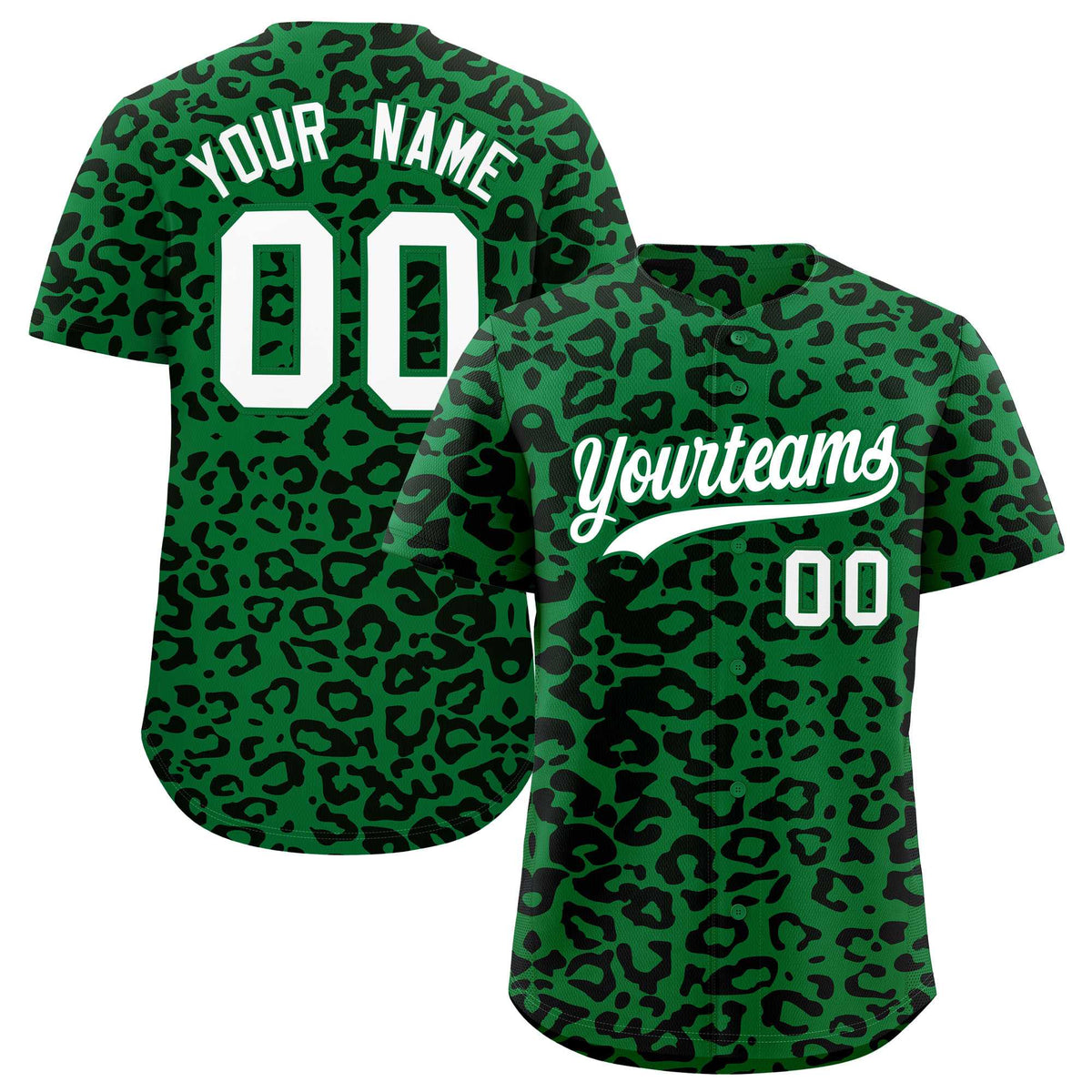 Custom Kelly Green Black Leopard Print Pattern Authentic Baseball Jersey