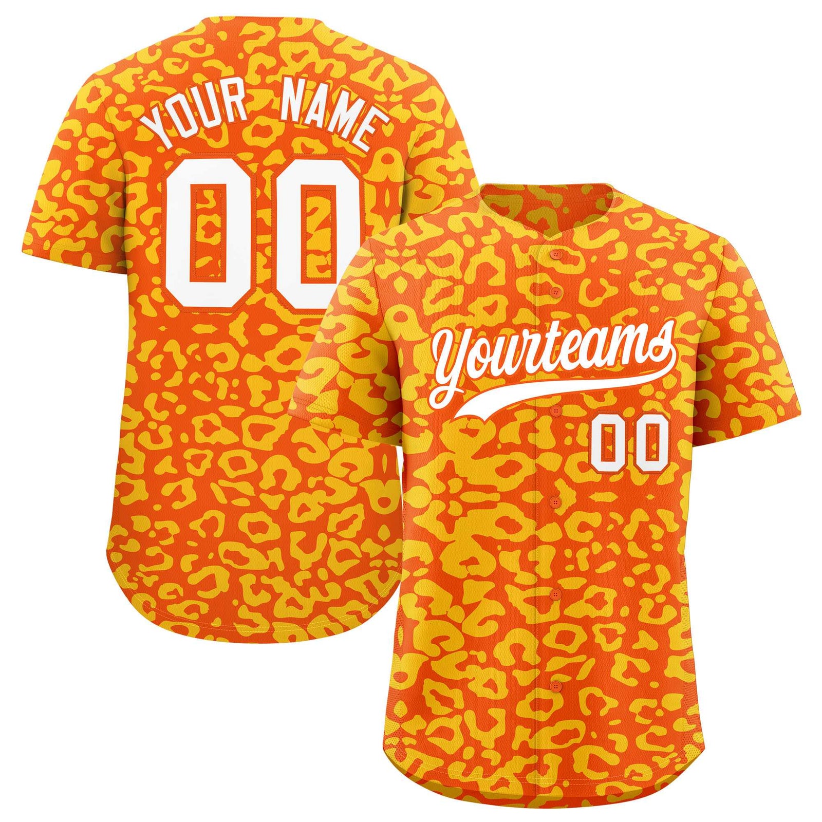 Custom Orange Gold Leopard Print Pattern Authentic Baseball Jersey