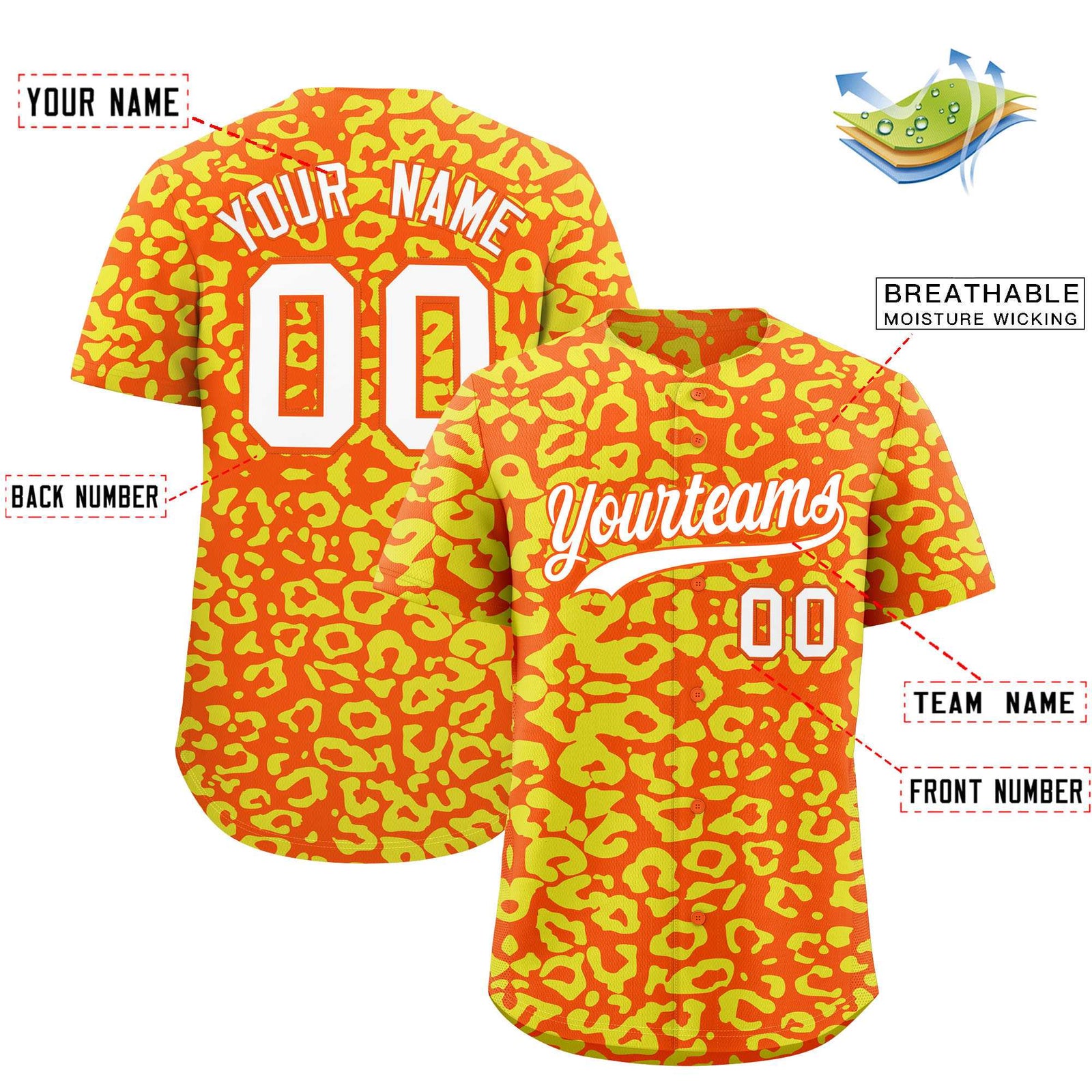 Custom Orange Gold Leopard Print Pattern Authentic Baseball Jersey