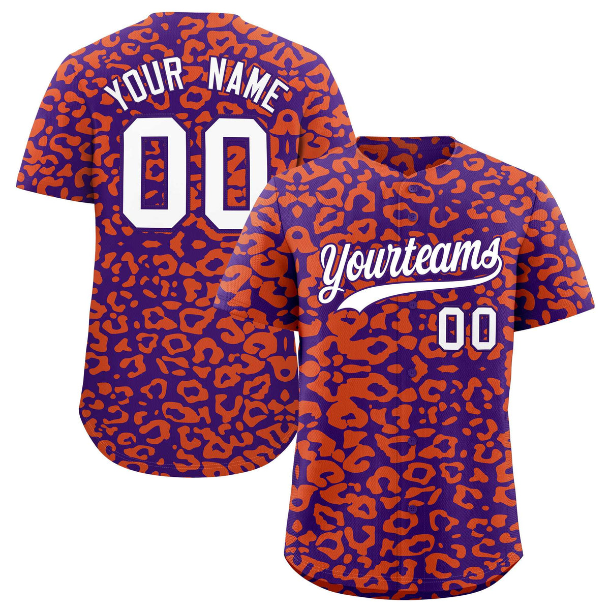 Custom Purple Orange Leopard Print Pattern Authentic Baseball Jersey
