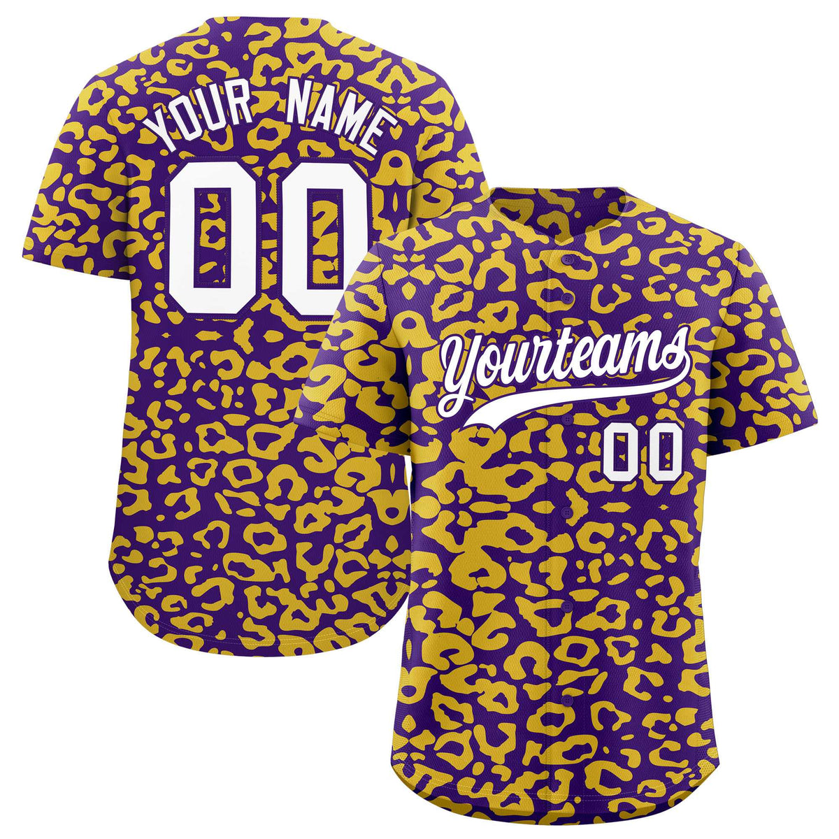 Custom Purple Gold Leopard Print Pattern Authentic Baseball Jersey