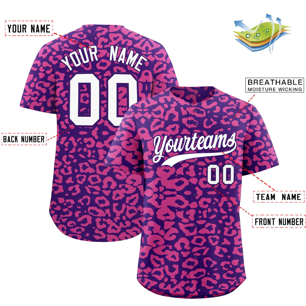 Custom Purple Pink Leopard Print Pattern Authentic Baseball Jersey