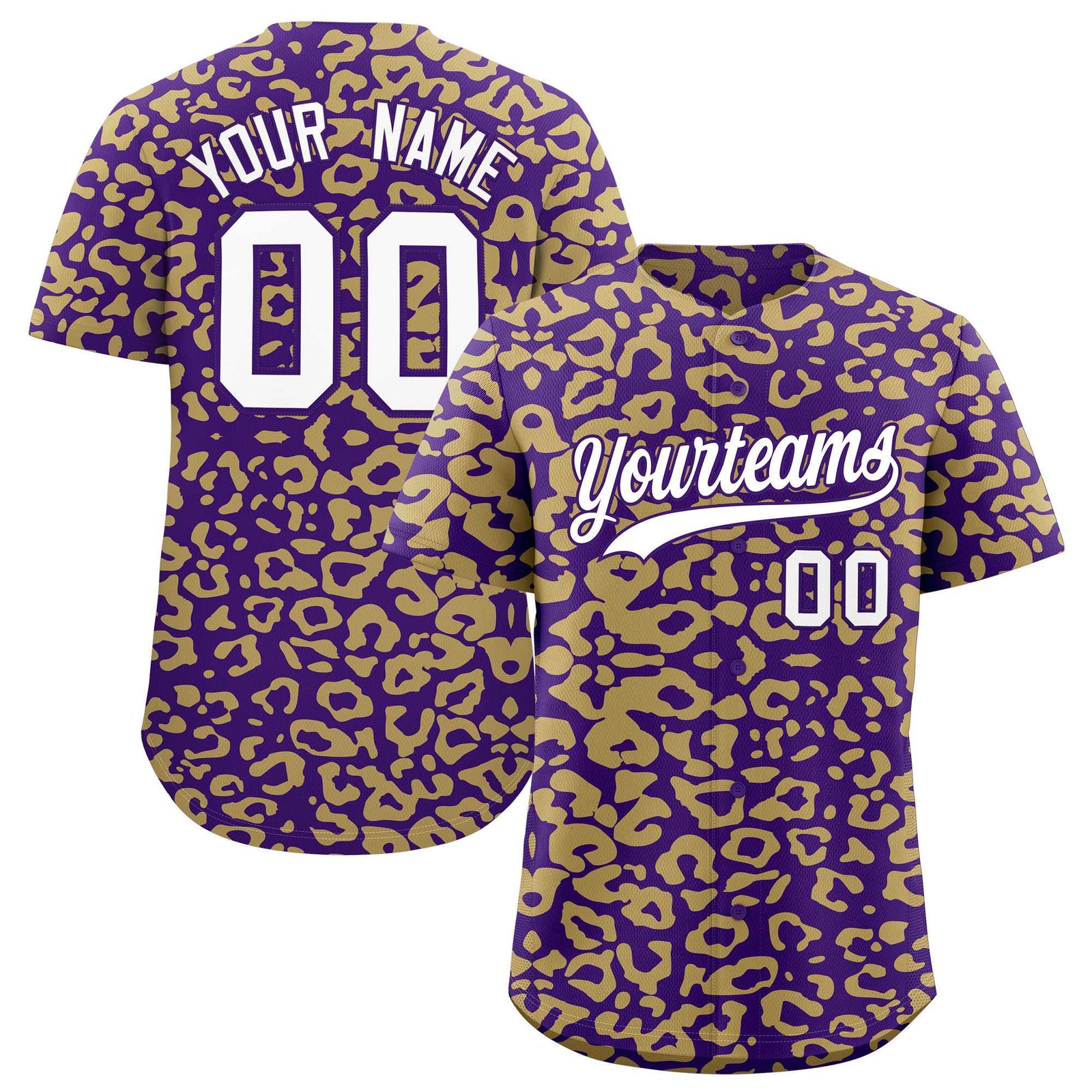 Custom Purple Old Gold Leopard Print Pattern Authentic Baseball Jersey