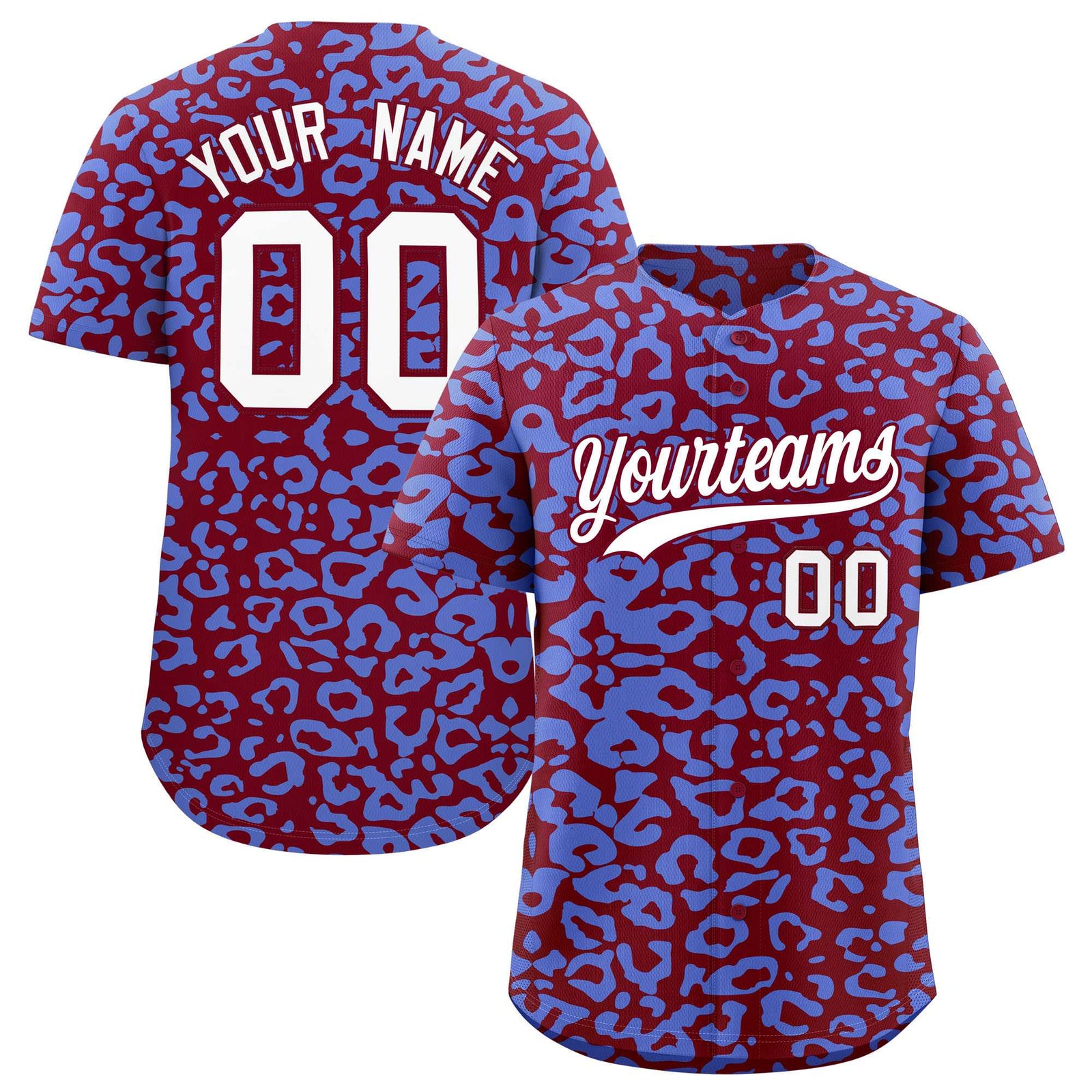 Custom Crimson Light Blue Leopard Print Pattern Authentic Baseball Jersey