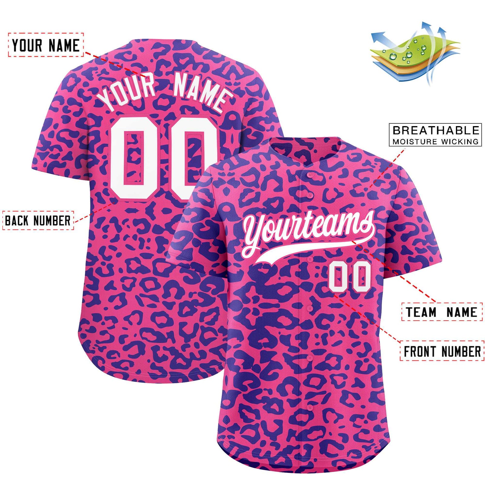 Custom Pink Royal Leopard Print Pattern Authentic Baseball Jersey