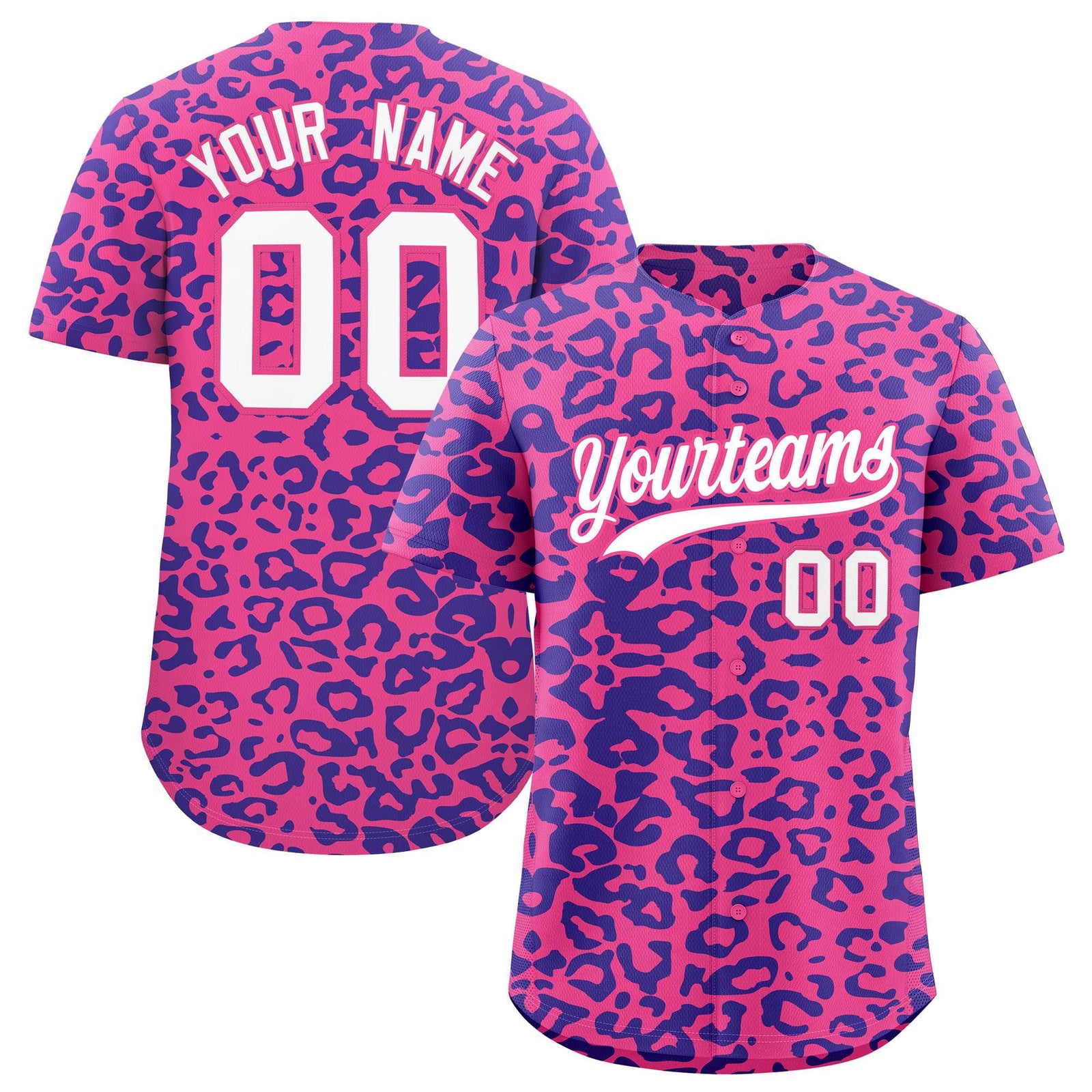 Custom Pink Royal Leopard Print Pattern Authentic Baseball Jersey