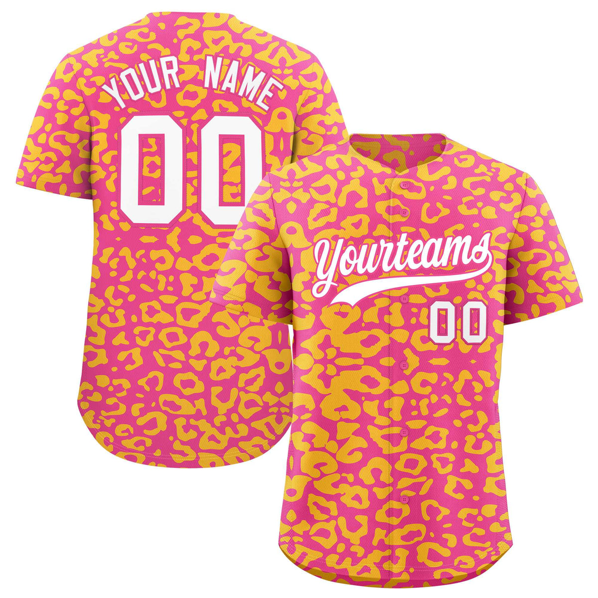 Custom Pink Gold Leopard Print Pattern Authentic Baseball Jersey