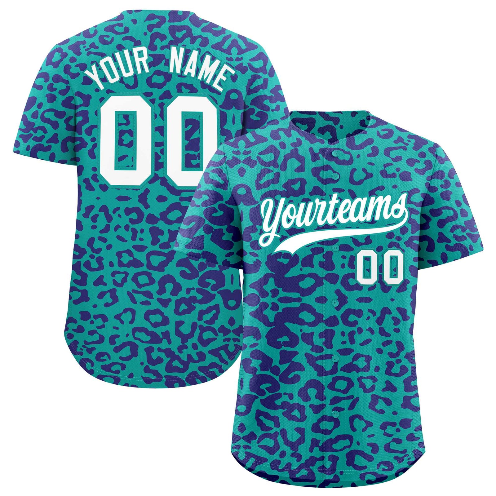 Custom Aqua Purple Leopard Print Pattern Authentic Baseball Jersey