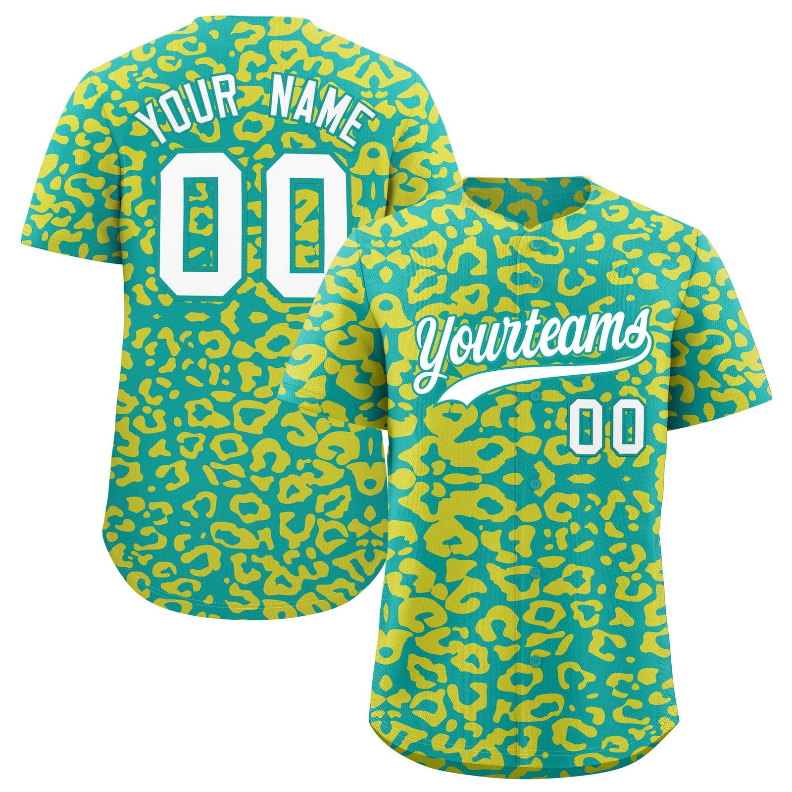 Custom Aqua Gold Leopard Print Pattern Authentic Baseball Jersey