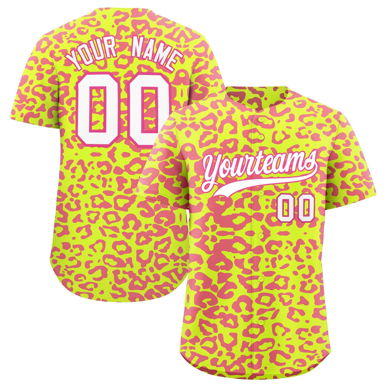 Custom Fluorescent Green Pink Leopard Print Pattern Authentic Baseball Jersey