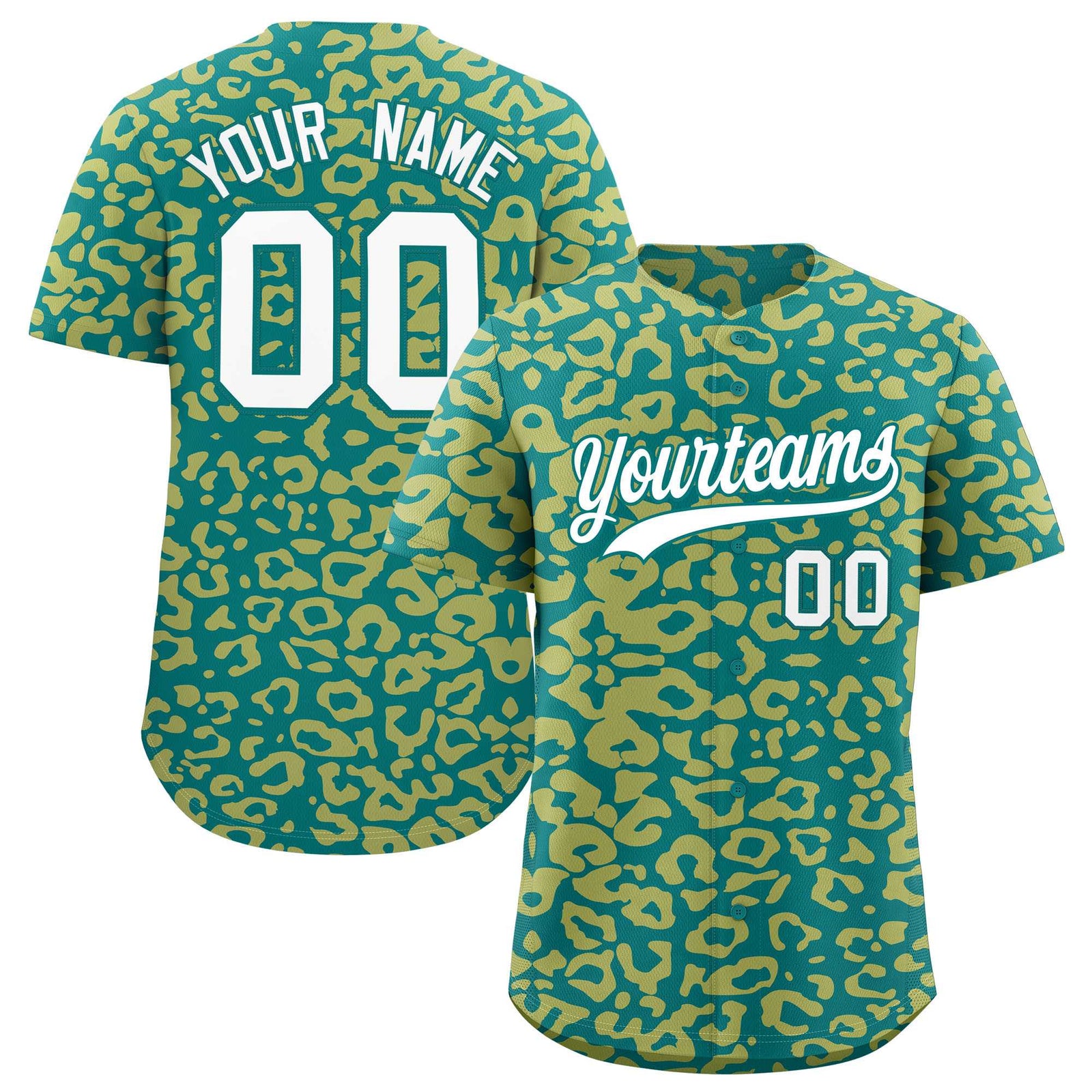 Custom Aqua Old Gold Leopard Print Pattern Authentic Baseball Jersey
