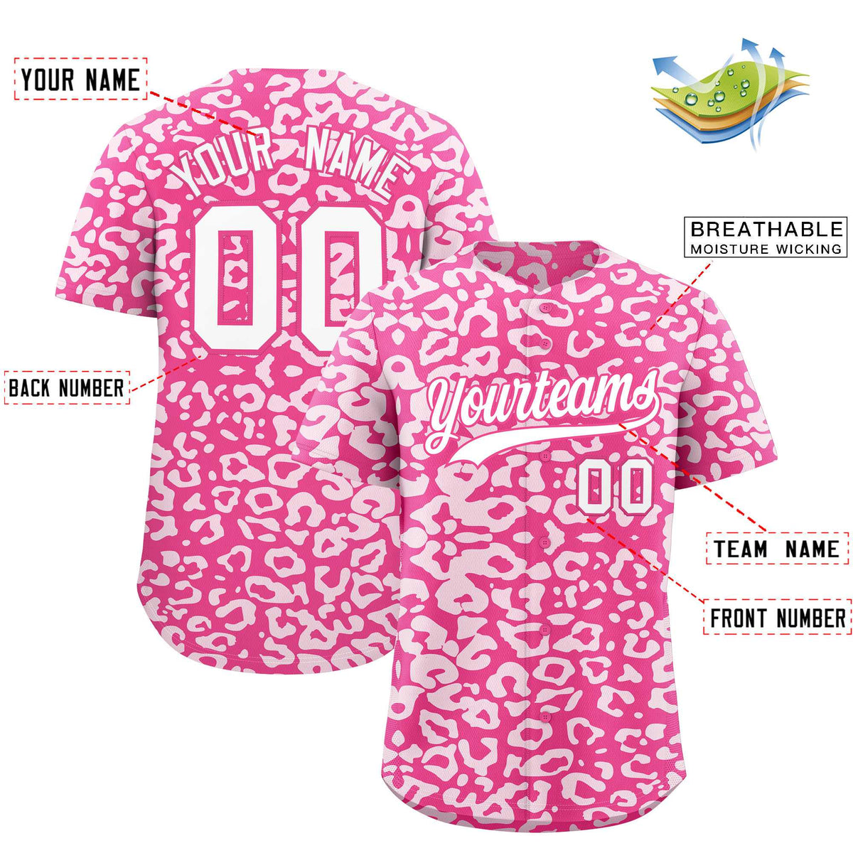 Custom Pink White Leopard Print Pattern Authentic Baseball Jersey