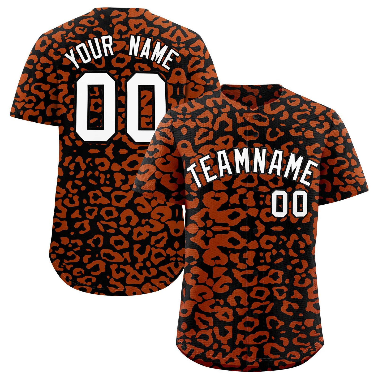 Custom Black Texas Orange Leopard Print Pattern Authentic Baseball Jersey
